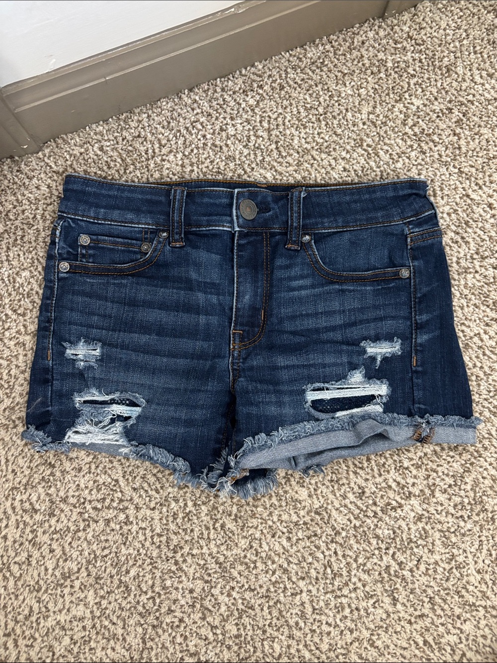 American Eagle Outfitters Dark Wash Distressed Denim Shorts
